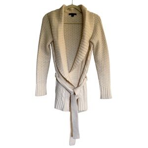 Vintage Express Cable Knit Cardigan Wool Blend Tie Belt Size M Fisherman Y2K